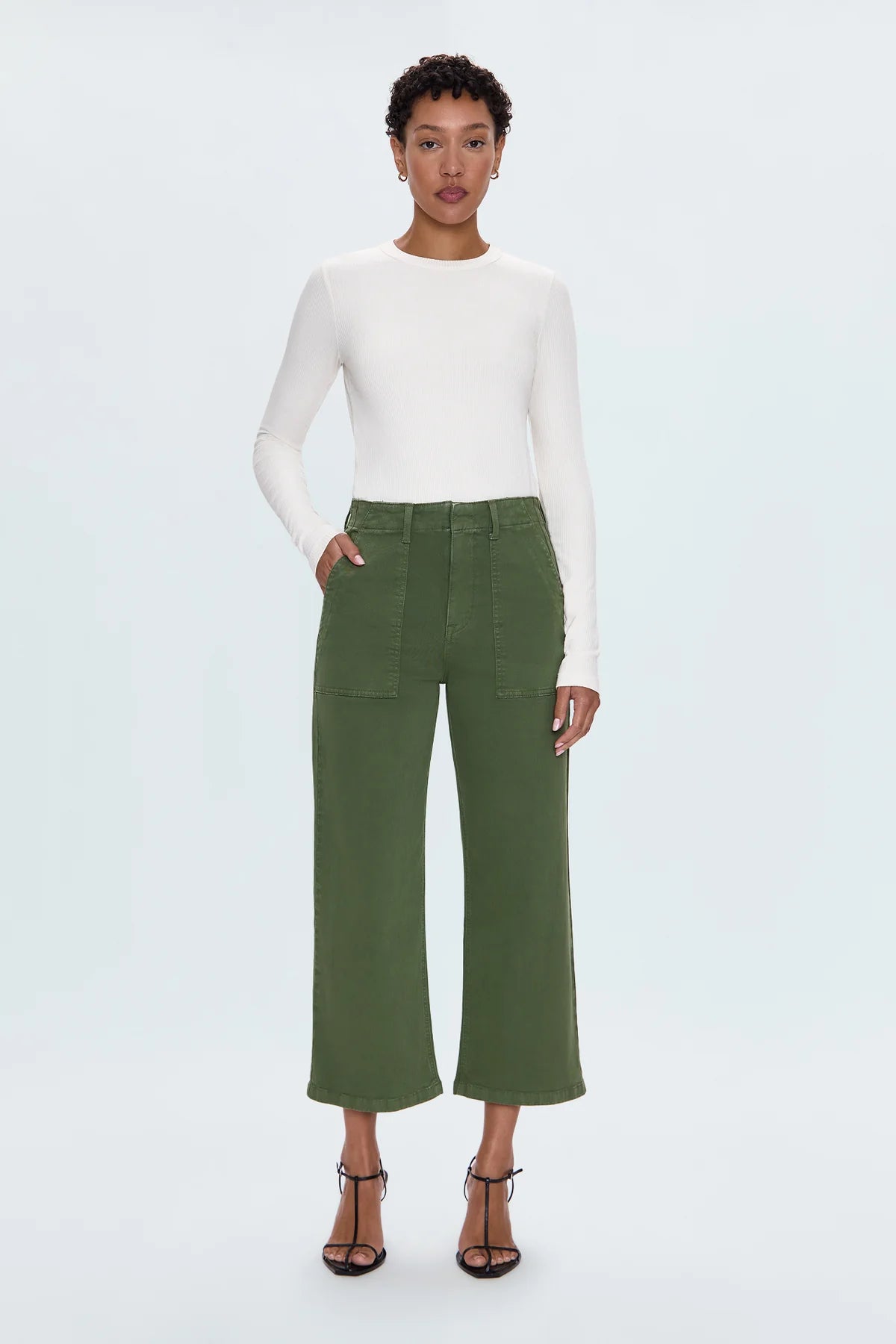 Pistola Sophia Wide Leg Utility Ankle Pants in Basil-front