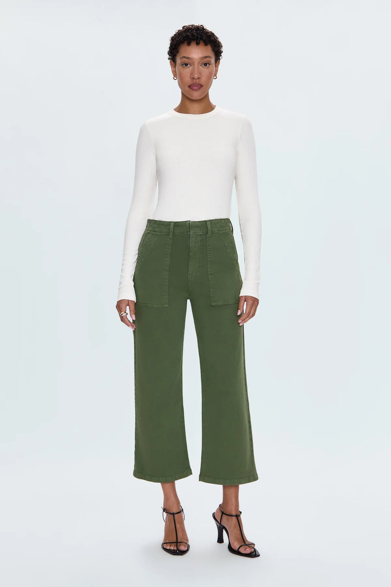 Pistola Sophia Wide Leg Utility Ankle Pants in Basil-front