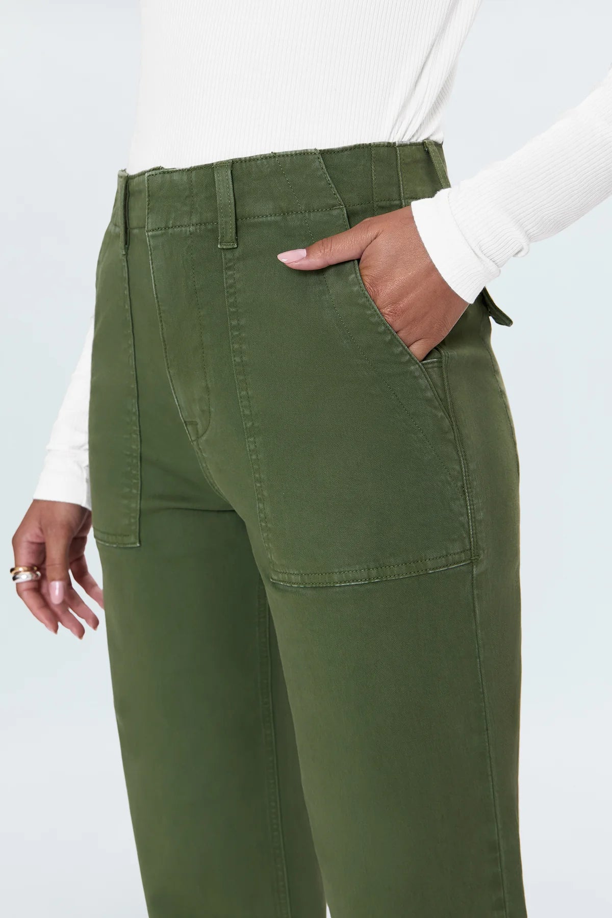 Pistola Sophia Wide Leg Utility Ankle Pants in Basil-front detail