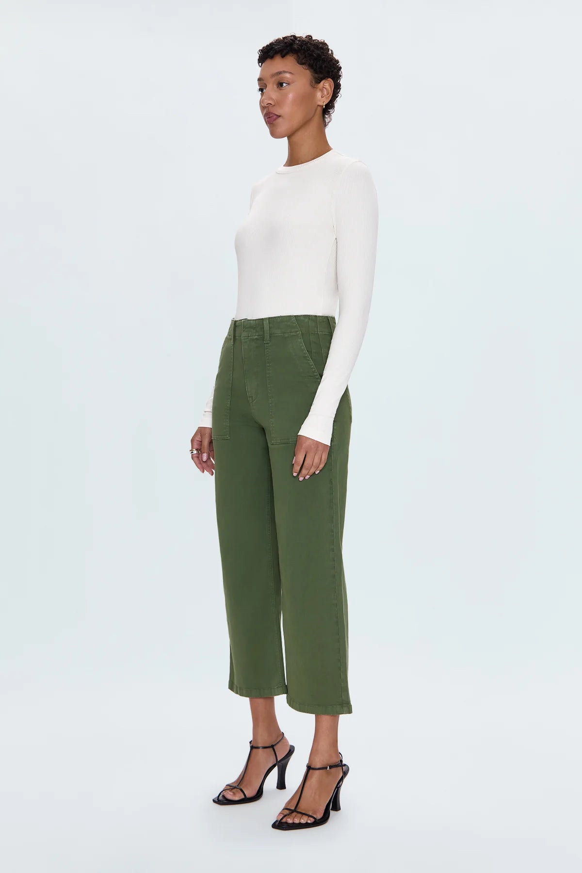 Pistola Sophia Wide Leg Utility Ankle Pants in Basil-side