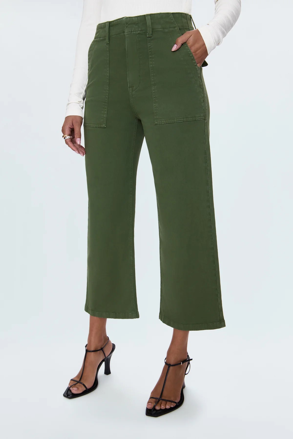 Pistola Sophia Wide Leg Utility Ankle Pants in Basil-front