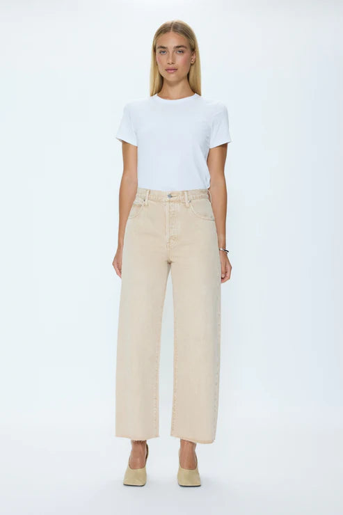 Pistola Tate Crop High Rise Bowed Wide Leg Jean  Dune