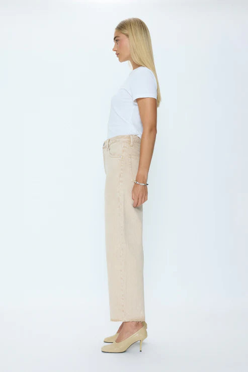 Pistola Tate Crop High Rise Bowed Wide Leg Jean  Dune