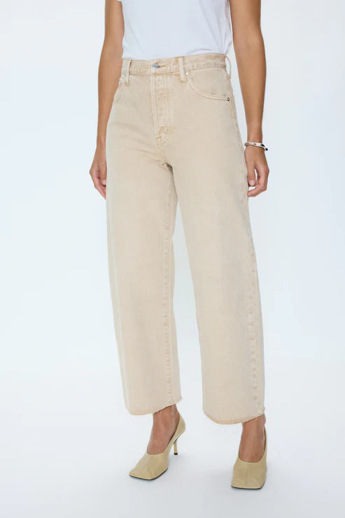 Pistola Tate Crop High Rise Bowed Wide Leg Jean  Dune