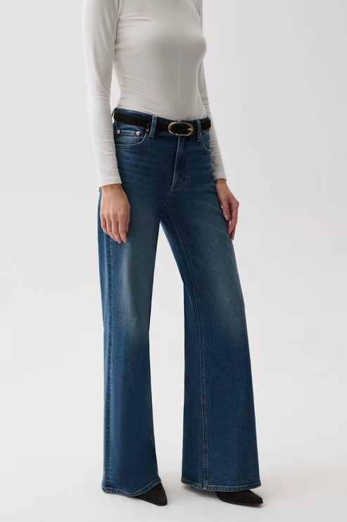 Pistola Vivian Mid Rise Wide Leg Jean: Blue Depths