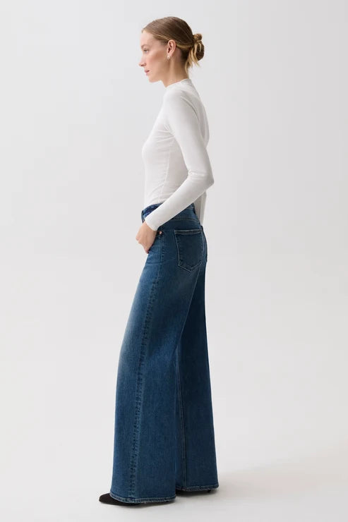 Pistola Vivian Mid Rise Wide Leg Jean: Blue Depths