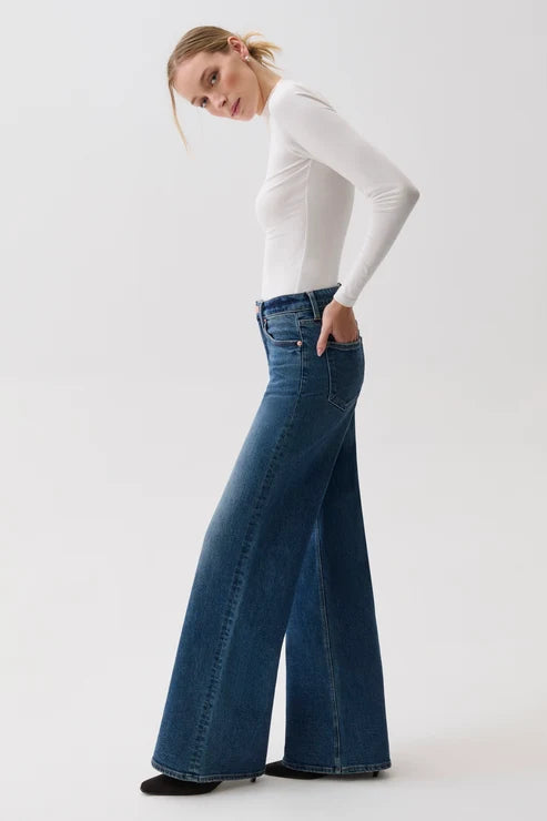 Pistola Vivian Mid Rise Wide Leg Jean: Blue Depths