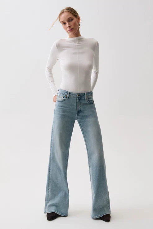 Pistola Vivian Mid Rise Wide Leg Jean: Sea Haze