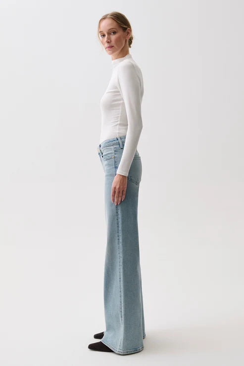 Pistola Vivian Mid Rise Wide Leg Jean: Sea Haze