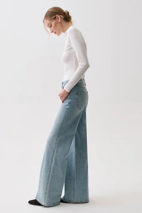 Pistola Vivian Mid Rise Wide Leg Jean: Sea Haze