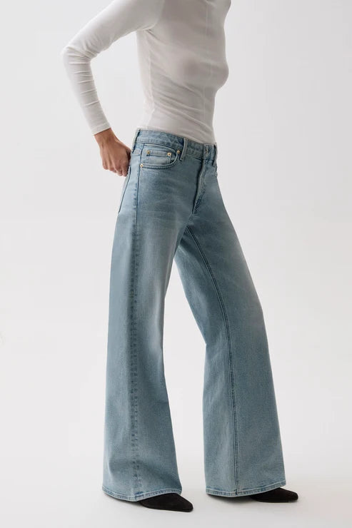 Pistola Vivian Mid Rise Wide Leg Jean: Sea Haze