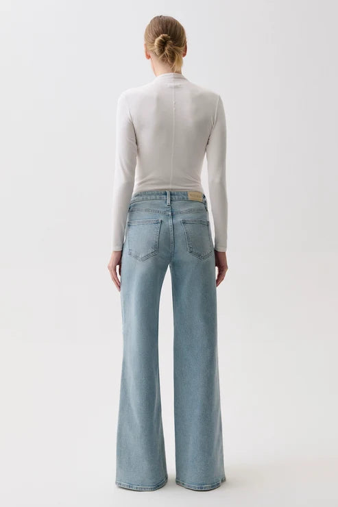 Pistola Vivian Mid Rise Wide Leg Jean: Sea Haze