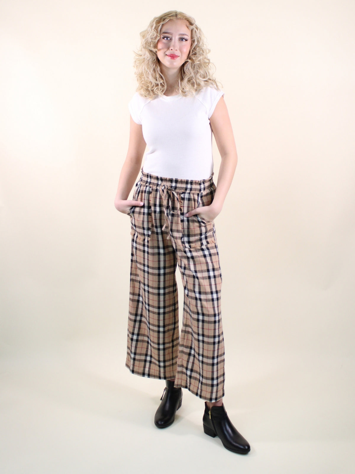 Plaid Drawstring Pants front full model view