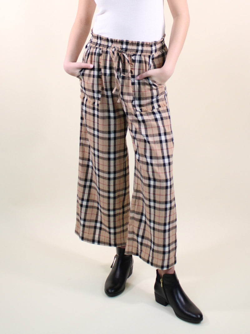 Plaid Drawstring Pants front model view