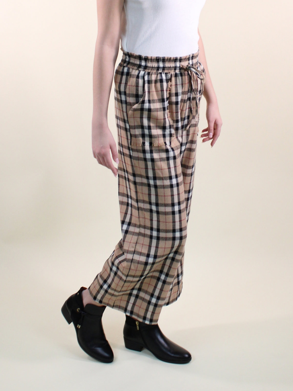 Plaid Drawstring Pants side model view