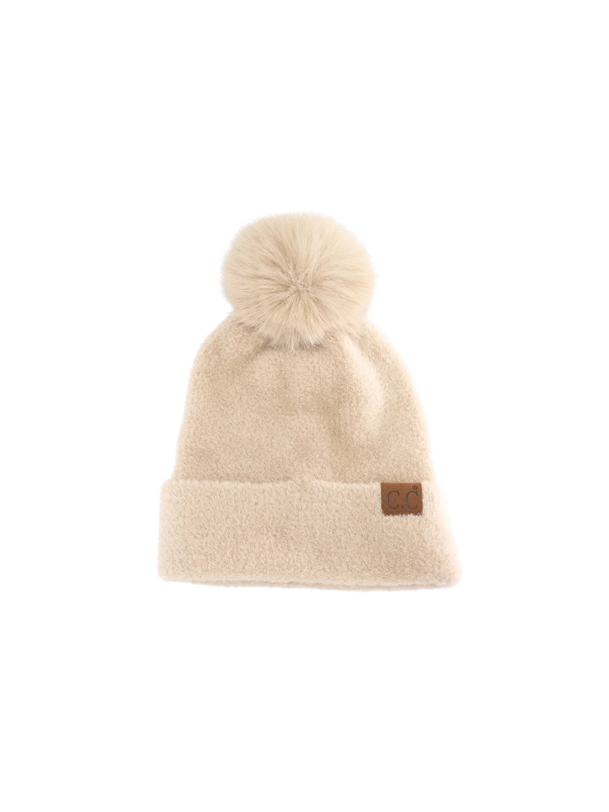 Plush Chenille Pom Beanie Beige