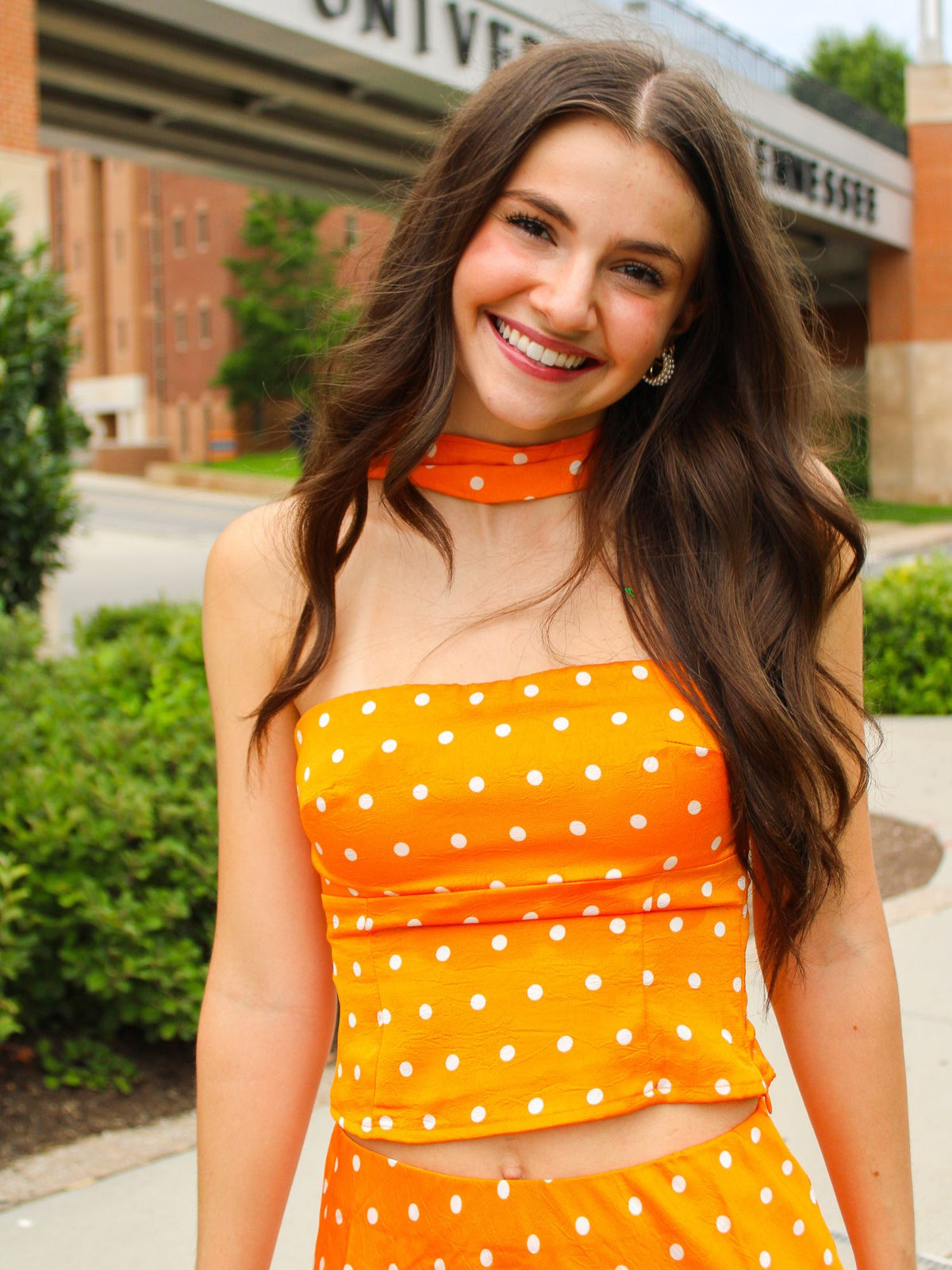 Rocky Top Polka Dot Scarf Top orange white