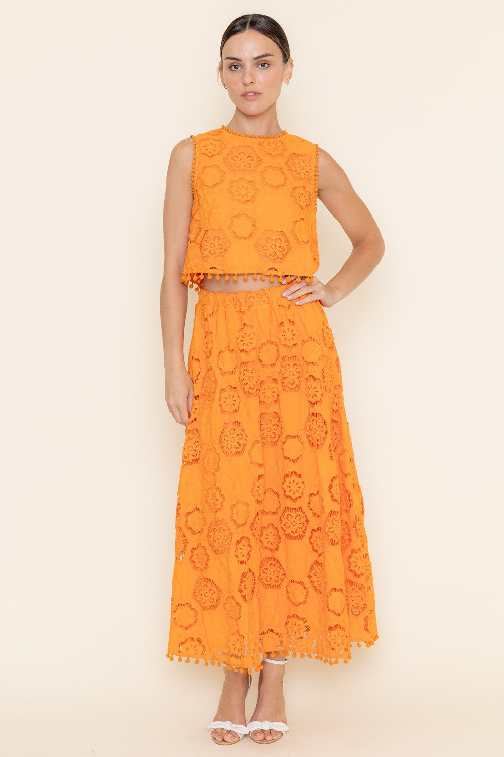 Pom Pom Embroidered  Maxi Skirt