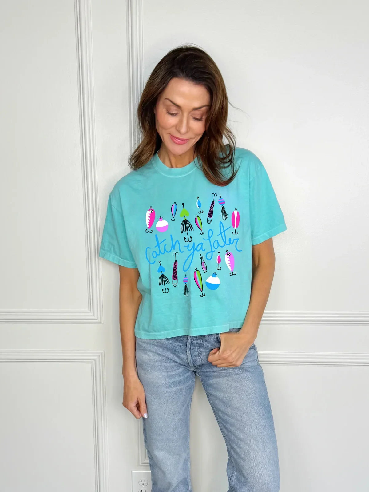 Poppy & Pine Catch Ya Later Cropped Tee in Chalky Mint