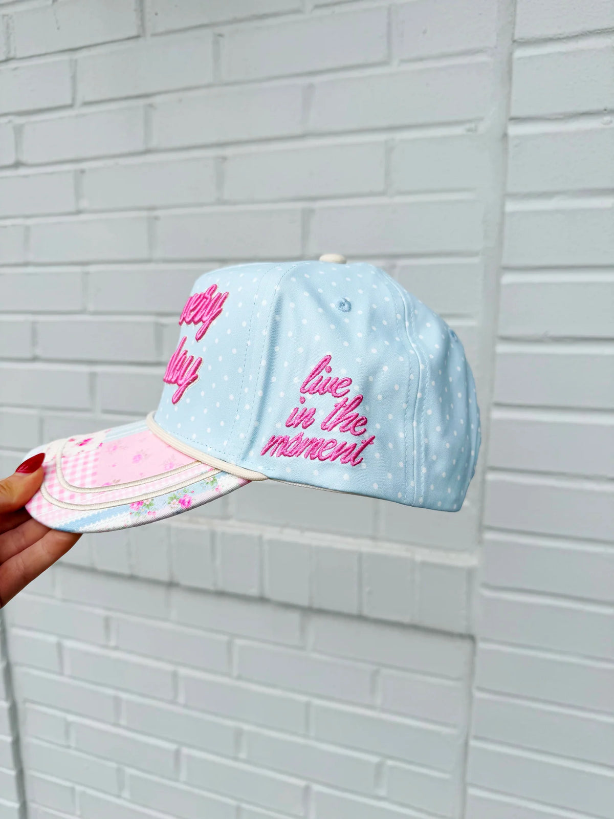 Poppy & Pine It's A Very Good Day Hat Puff Ink Embroidered Patchwork Design