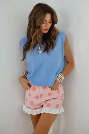 Pink Dot Party Denim Ruffle Short