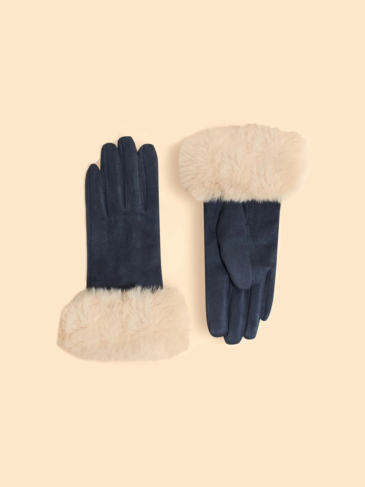 Powder Bettina Navy & Cream Faux Fur Cuff Suede Gloves
