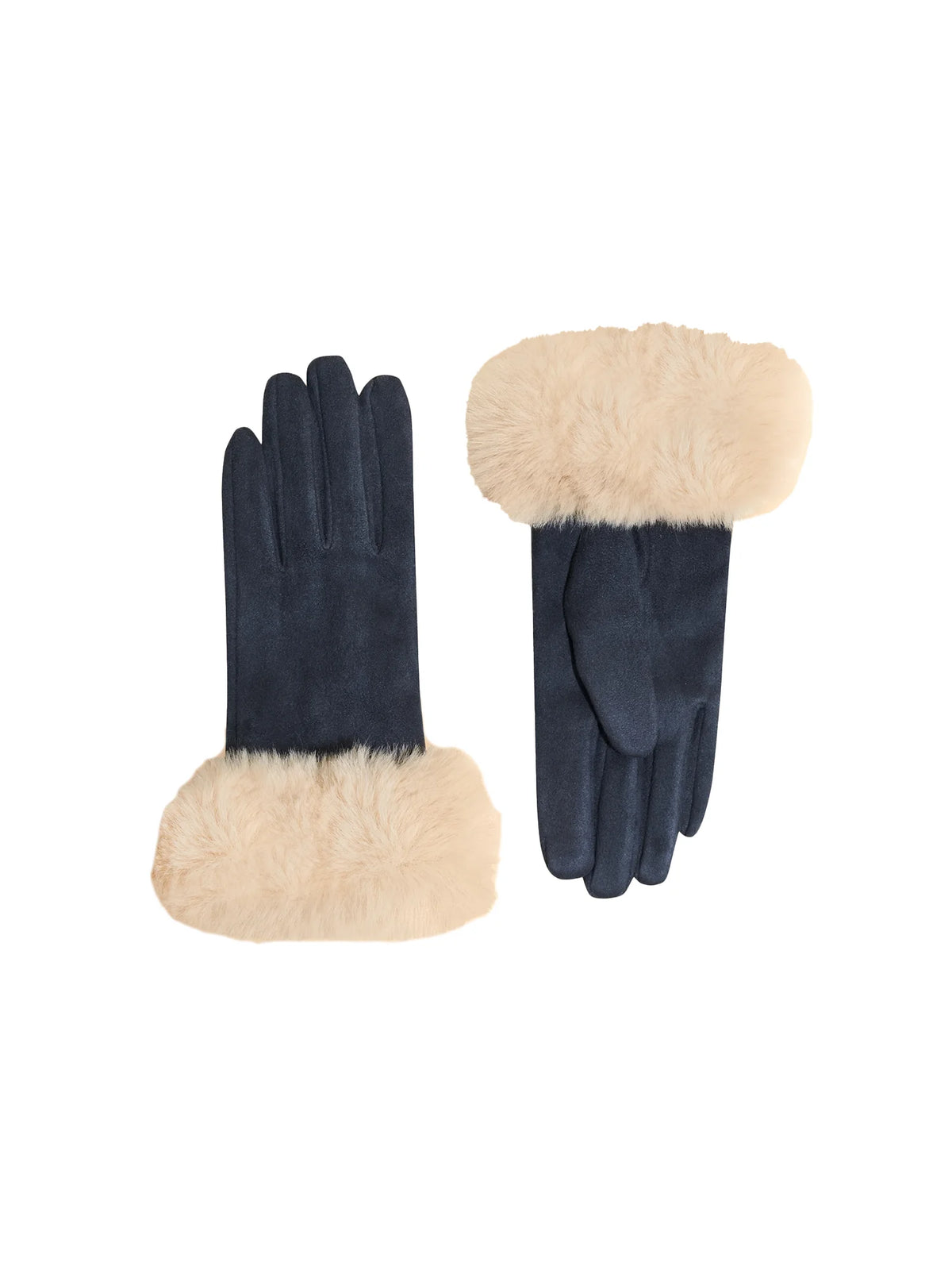 Powder Bettina Navy & Cream Faux Fur Cuff Suede Gloves