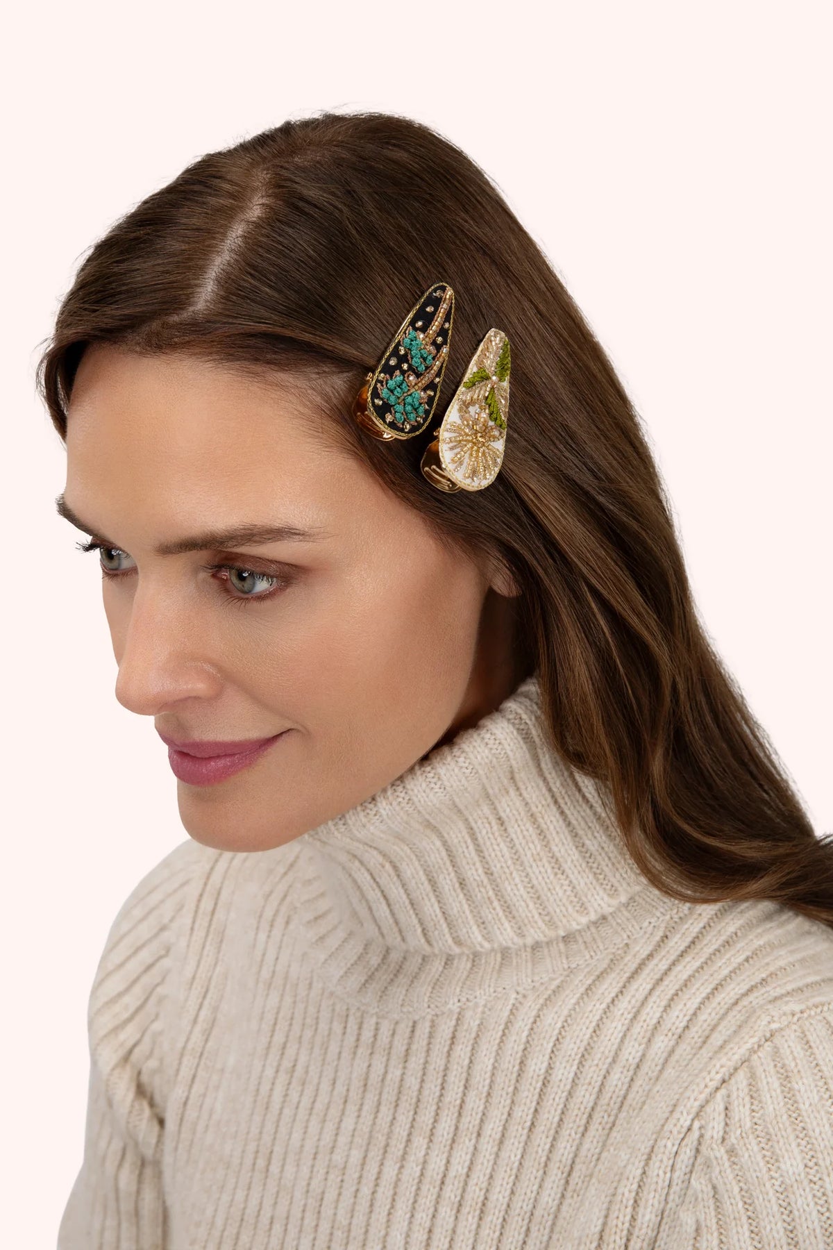 Powder Jeweled Hair Clip Set Midnight Trees & Champagne Flower