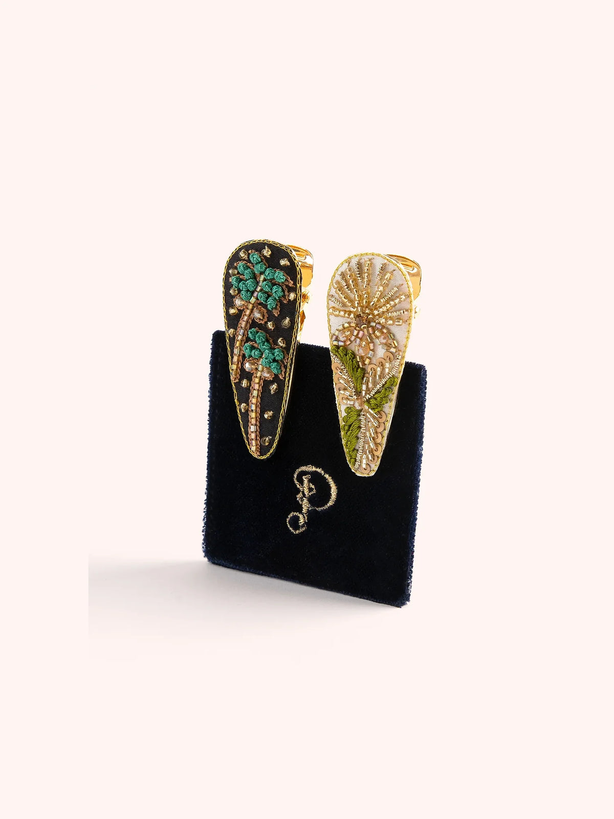 Powder Jeweled Hair Clip Set Midnight Trees & Champagne Flower