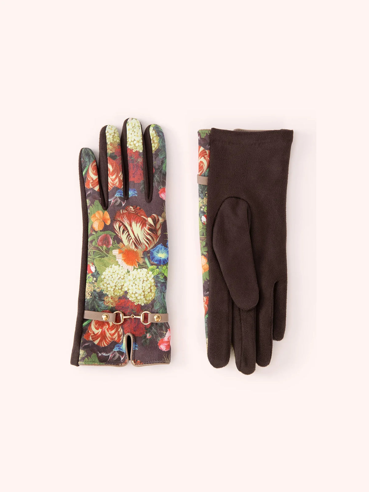 Powder Kylie Chocolate Suede & Floral Gloves