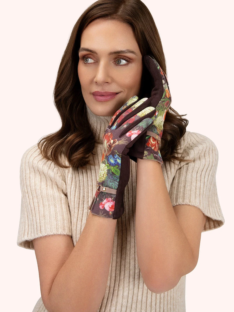 Powder Kylie Chocolate Suede & Floral Gloves