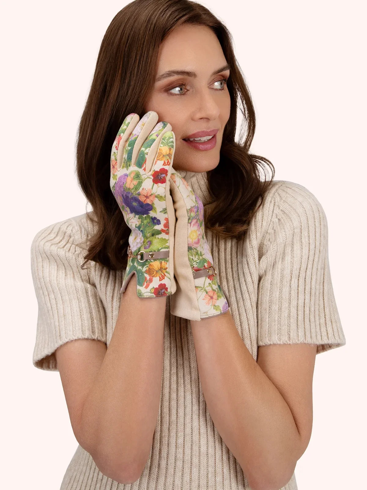 Powder Kylie Cream Suede & Floral Gloves