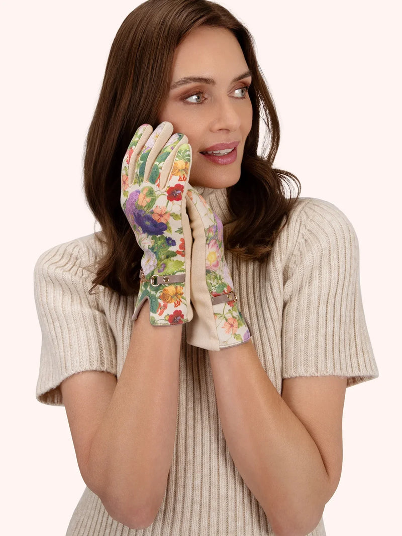 Powder Kylie Cream Suede & Floral Gloves