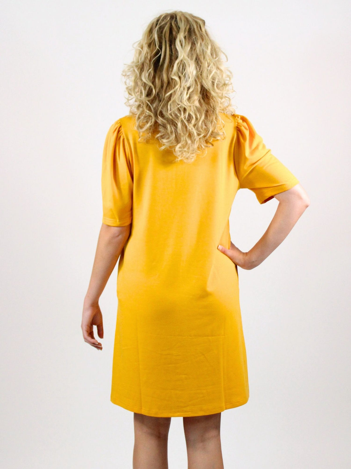 Power T Puff Sleeve Polo Dress in orange and white 