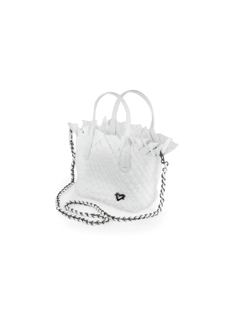 preneLOVE Barrie Mini Woven Fringe Top Tote White