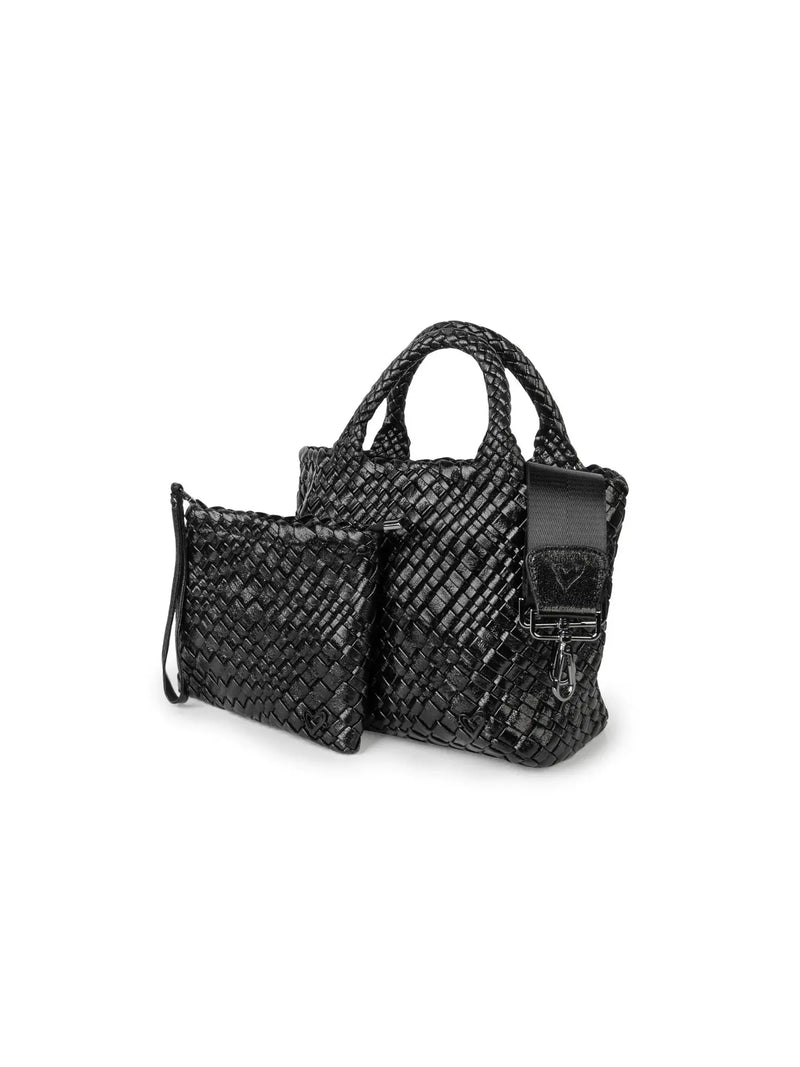 preneLOVE Brandon Small Woven Tote Bag Metallic Black