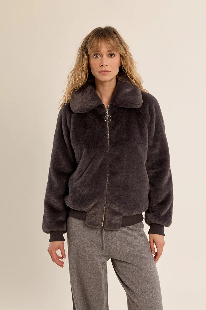 Molly Bracken Textured Fur Zip Jacket