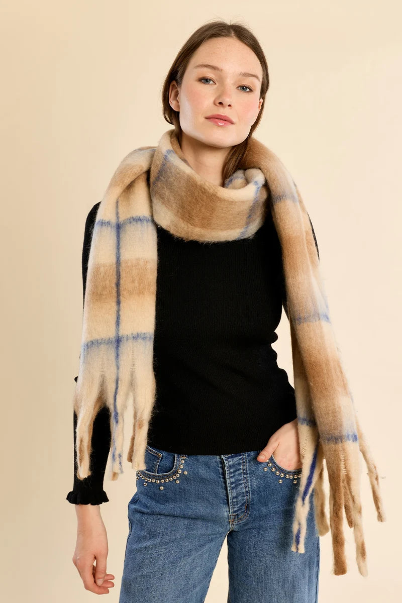Molly Bracken Plaid Wide Fringed Scarf