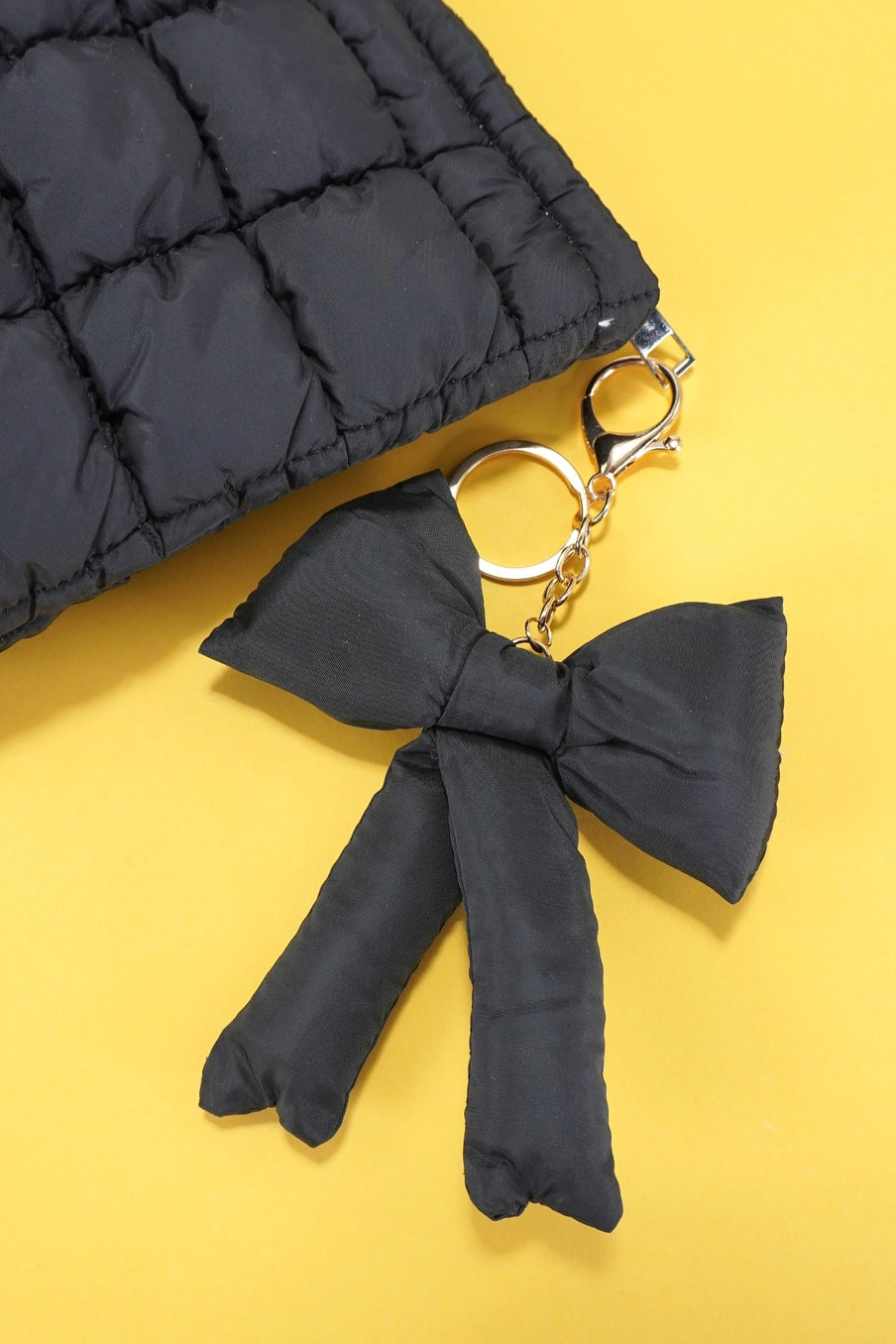 Puffy Bow Ribbon Bag Charm Keychain Black