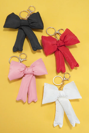 Puffy Bow Ribbon Bag Charm Keychain Black Red Pink White