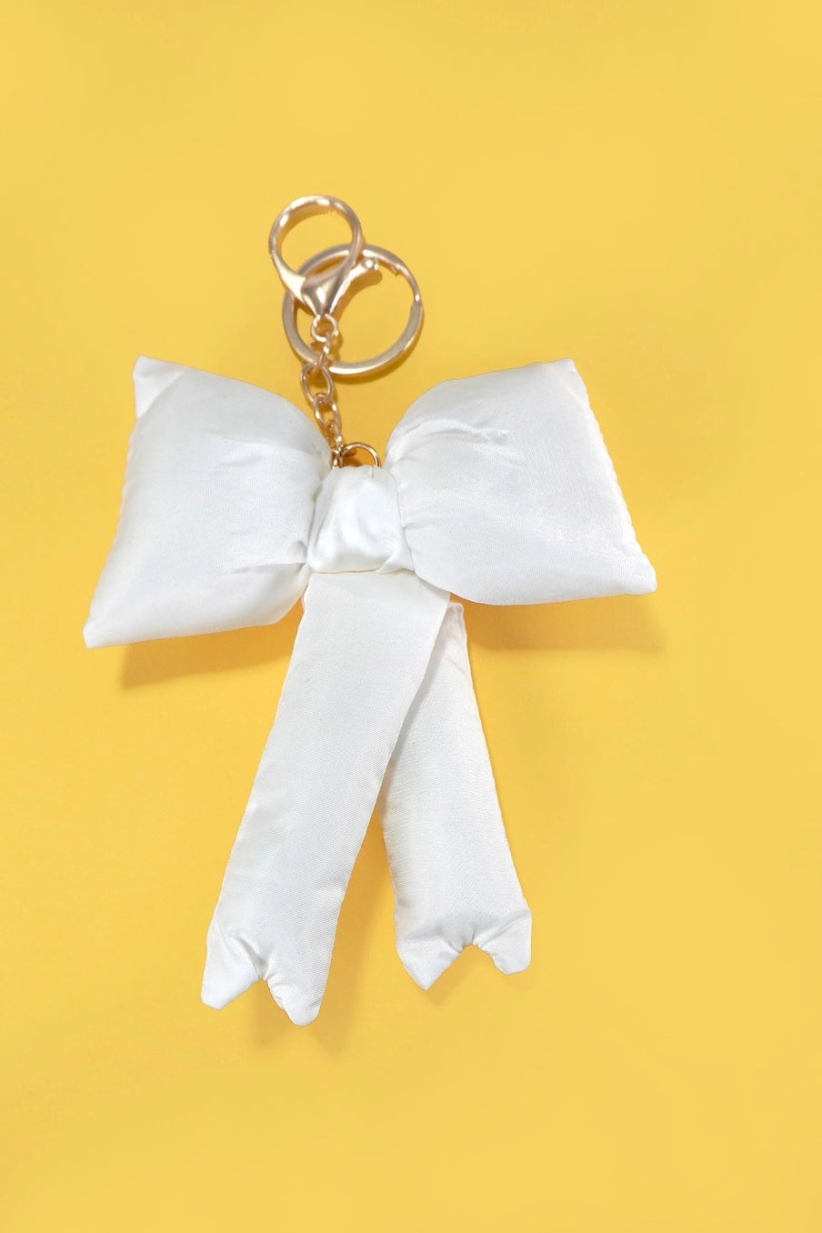 Puffy Bow Ribbon Bag Charm Keychain White