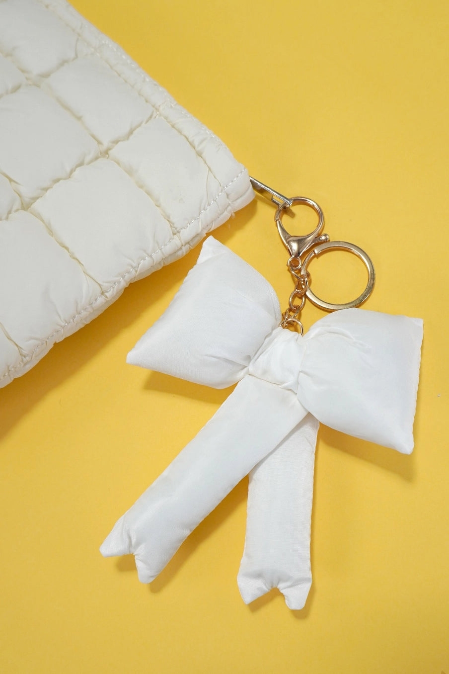 Puffy Bow Ribbon Bag Charm Keychain White