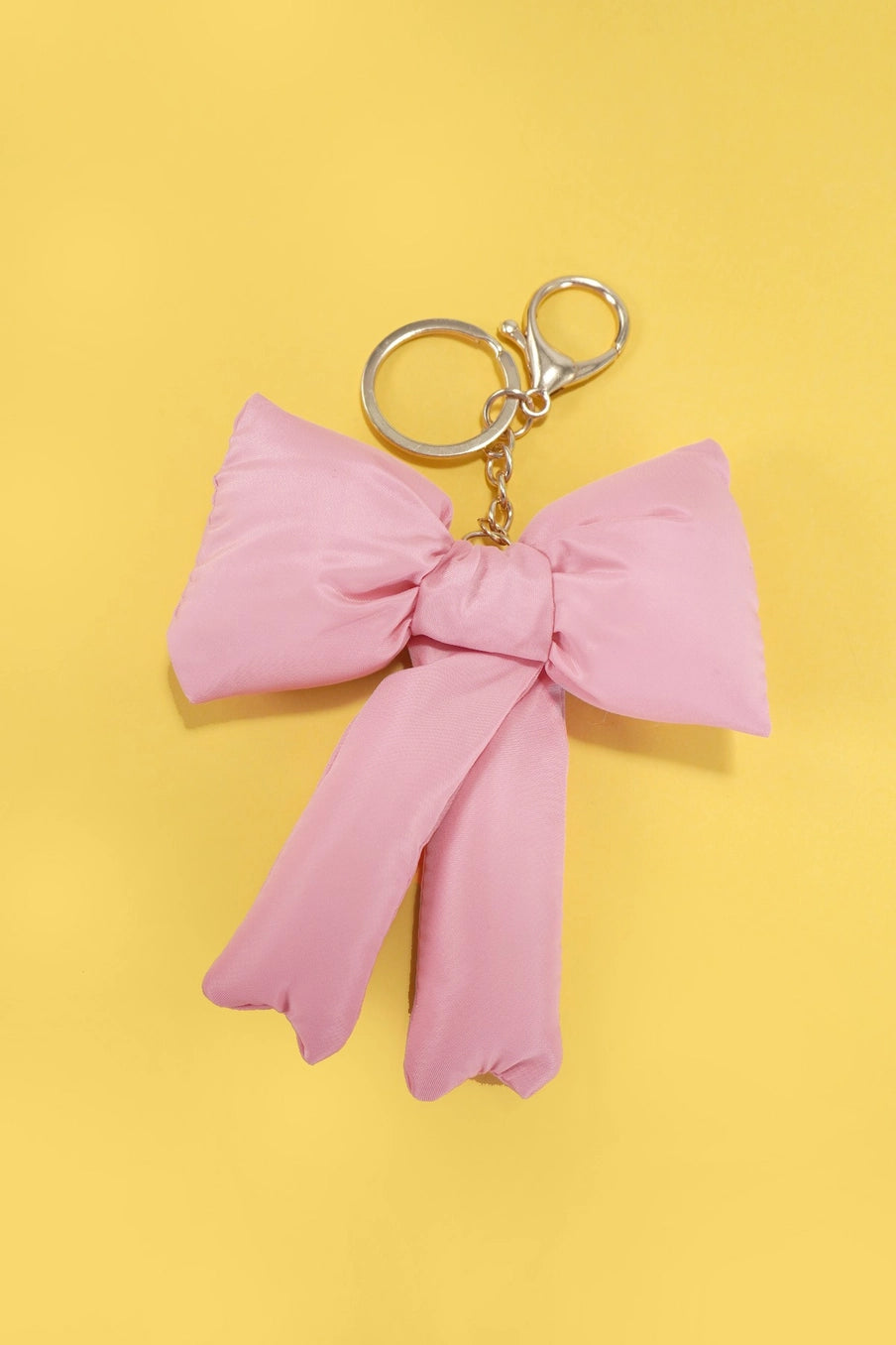 Puffy Bow Ribbon Bag Charm Keychain Pink