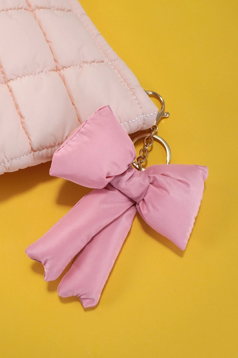 Puffy Bow Ribbon Bag Charm Keychain Pink