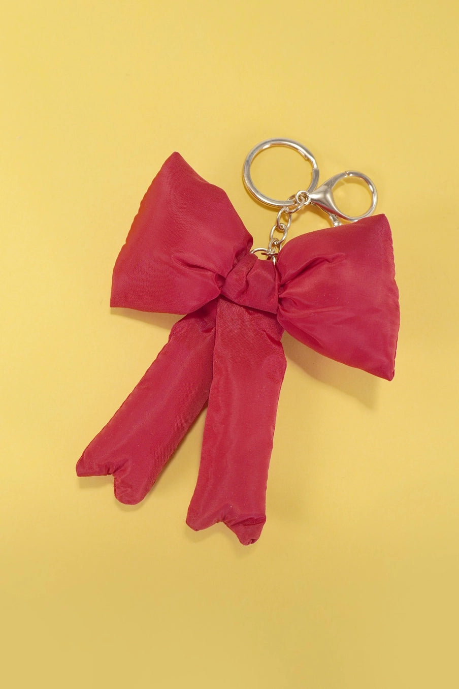 Puffy Bow Ribbon Bag Charm Keychain Red