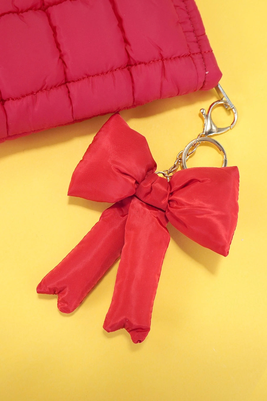 Puffy Bow Ribbon Bag Charm Keychain Red