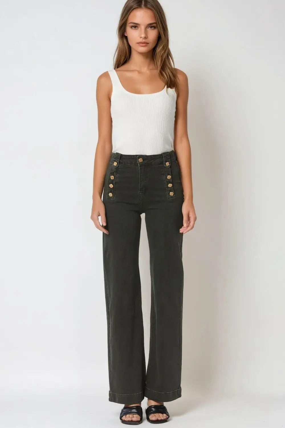 Straight Leg Jeans with Gold Buttons