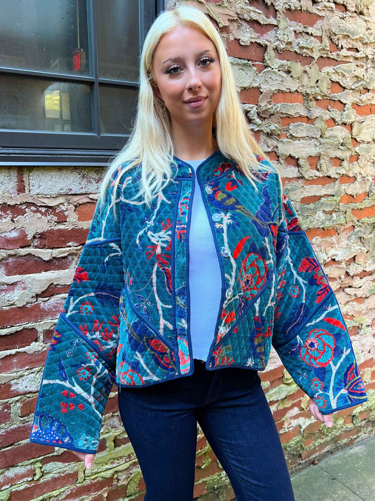 Quilted Velvet Kimono Jacket 