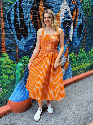 Raised On Rocky Top Striped Midi Dress Sunkist White