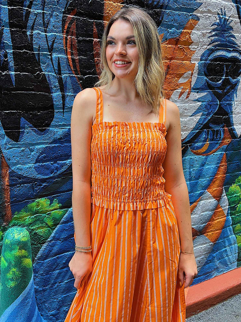 Raised On Rocky Top Striped Midi Dress Sunkist White